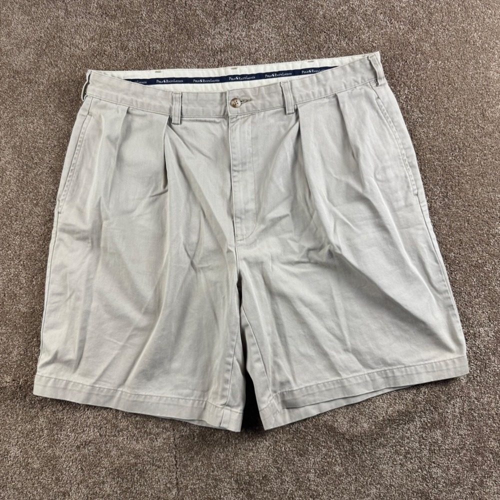Polo Ralph Lauren Mens 38 Pleated Chino Shorts Tan Khaki Cotton Twill 91325
